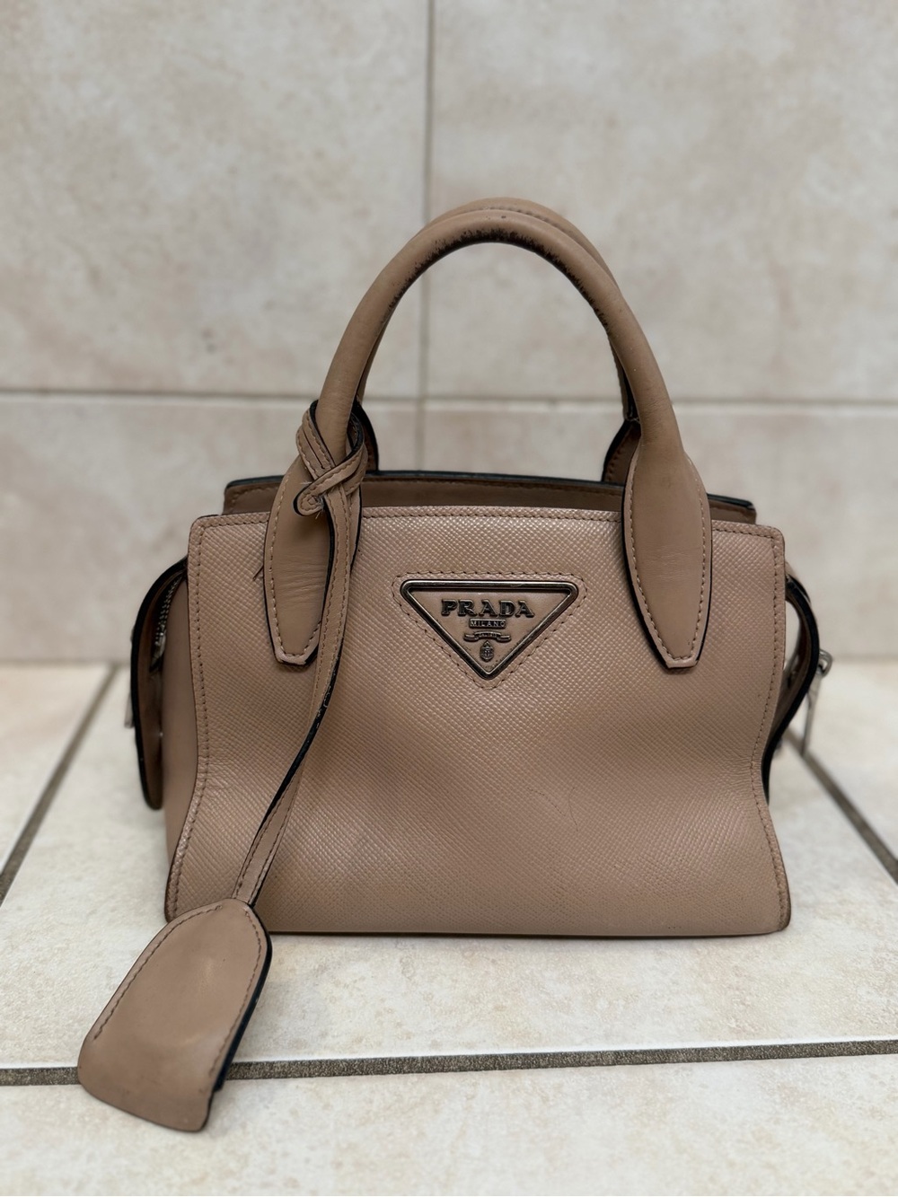 Prada Taupe Saffiano Leather Satchel